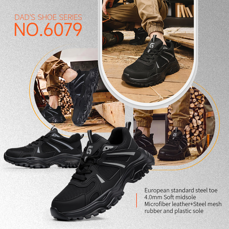 GUYISA 6079 Dad Style Safety Shoes, EU Steel Toe, Puncture-Proof, Rubber-Plastic Outsole, Microfiber & Steel Wire Mesh Upper