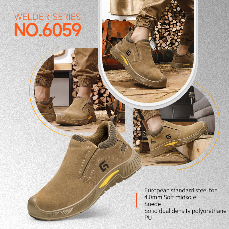 GUYISA 6059 Welding Safety Shoes, EU Steel Toe,  Solid Dual-Density PU Outsole & Suede Leather