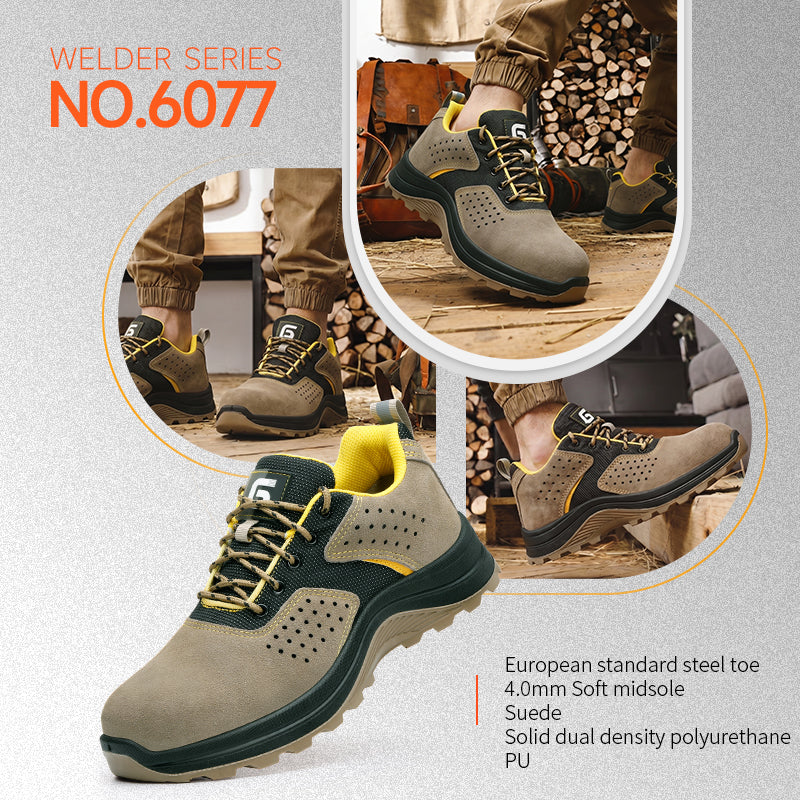 GUYISA 6077 Welding Safety Shoes, Steel Toe Anti-Smash,  Dual Density PU Sole